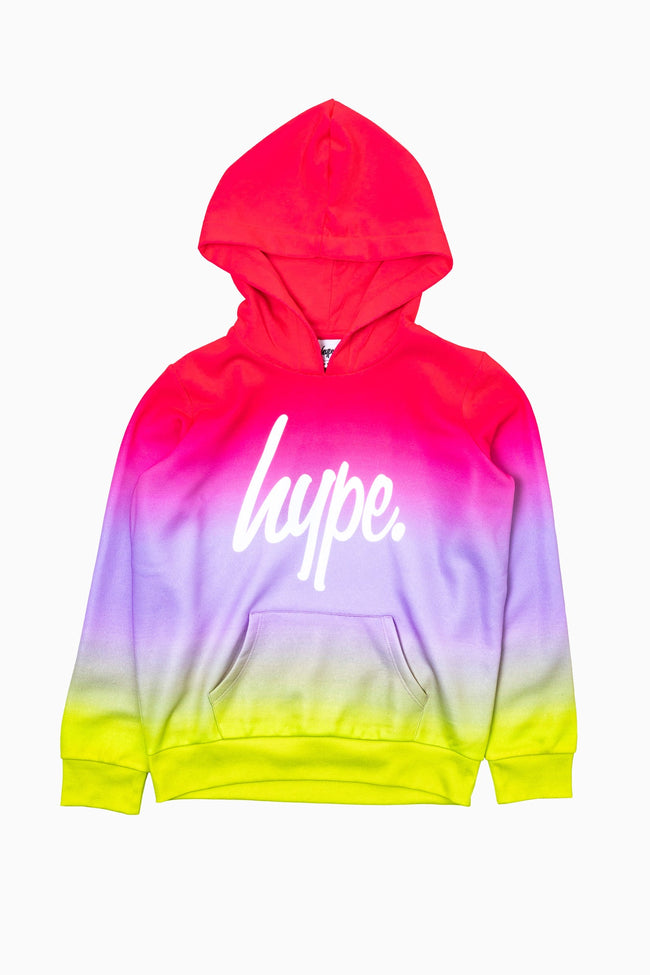 Hype Pink & Yellow Fade Kids Pullover Hoodie