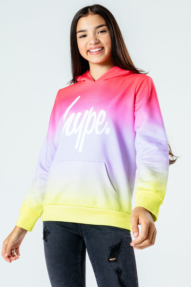 HYPE PINK & YELLOW FADE GIRLS PULLOVER HOODIE