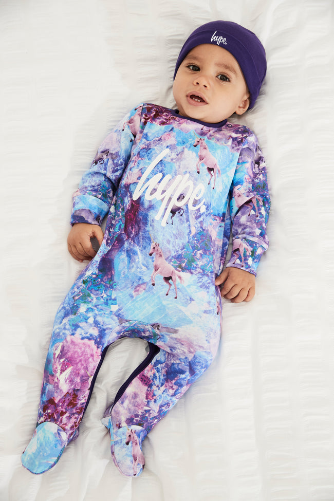 HYPE UNICORN PRINT SLEEPSUIT & HAT