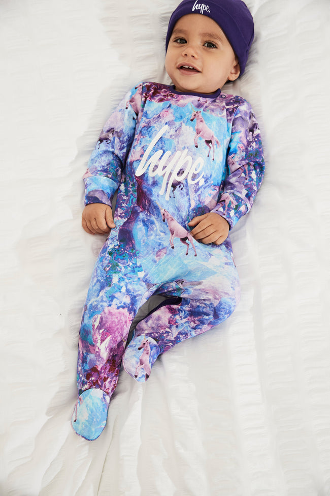 HYPE UNICORN PRINT SLEEPSUIT & HAT