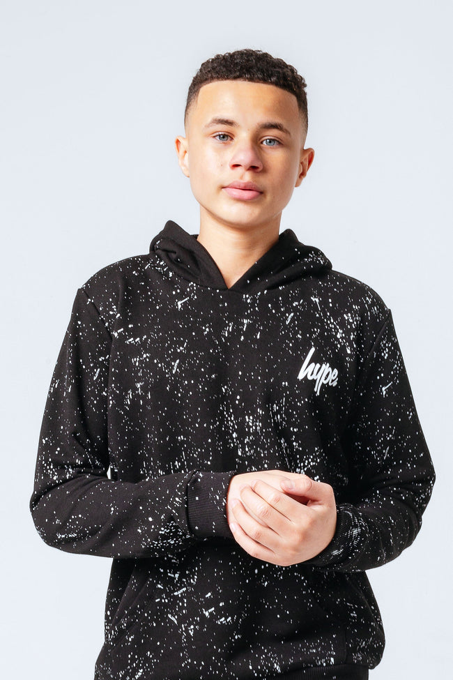 HYPE BLACK AOP SPECKLE MINI LOGO BOYS PULLOVER HOODIE