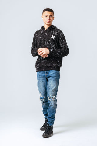 HYPE BLACK AOP SPECKLE MINI LOGO BOYS PULLOVER HOODIE