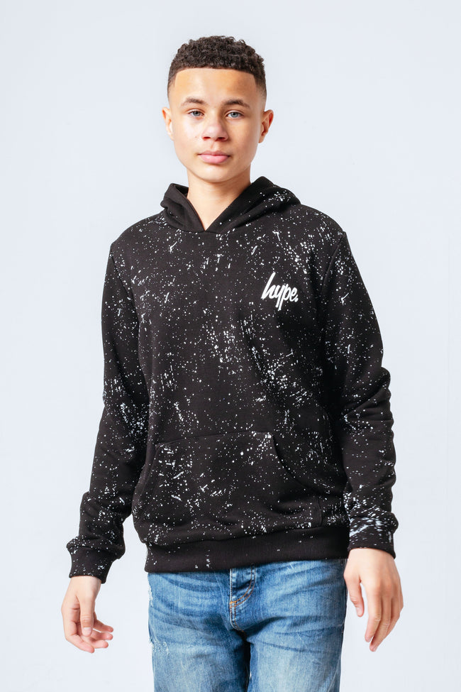 HYPE BLACK AOP SPECKLE MINI LOGO BOYS PULLOVER HOODIE