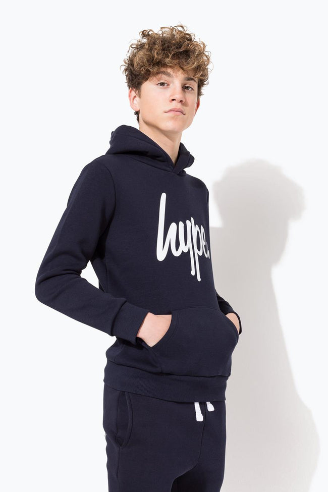 HYPE NAVY SCRIPT KIDS PULLOVER HOODIE