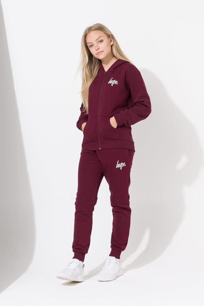 Hype Burgundy Mini Script Kids Zip Hoodie