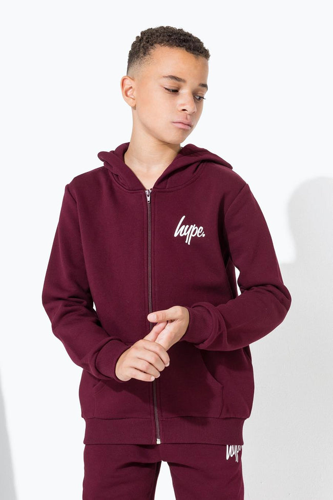 HYPE BURGUNDY MINI SCRIPT KIDS ZIP HOODIE