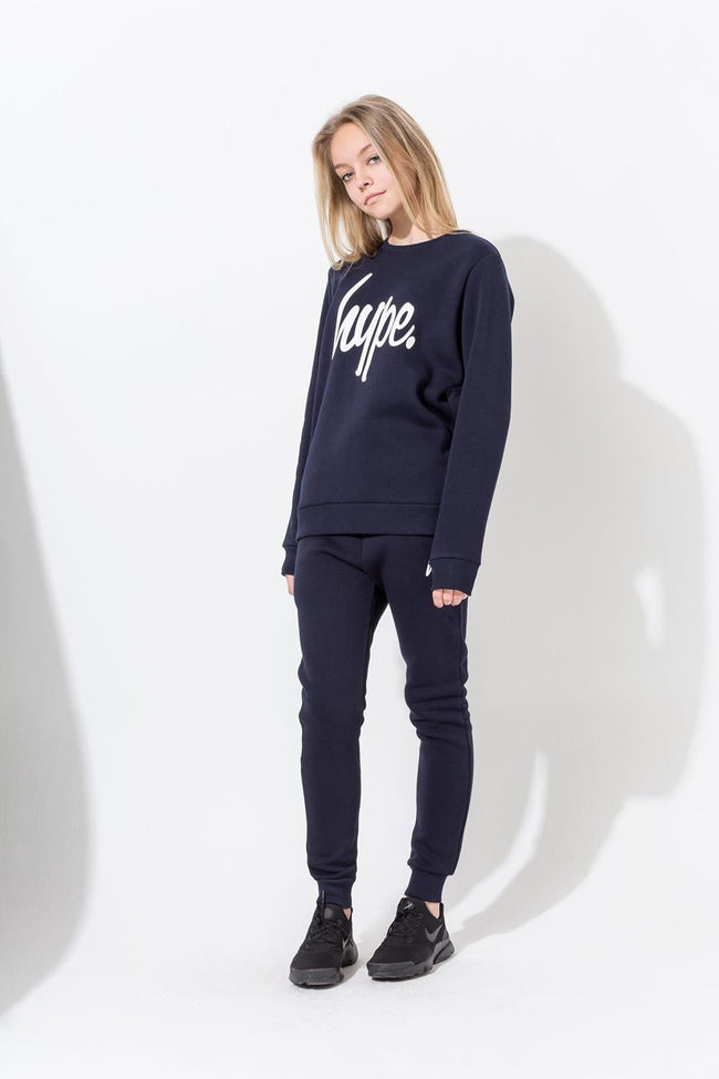 Hype Navy Script Kids Crew Neck