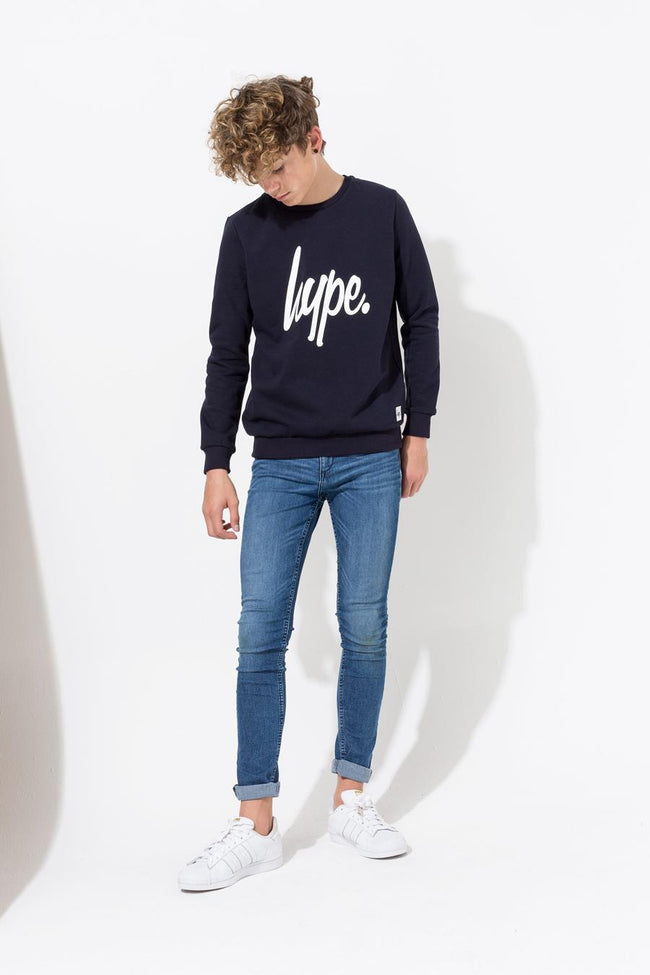 Hype Navy Script Kids Crew Neck