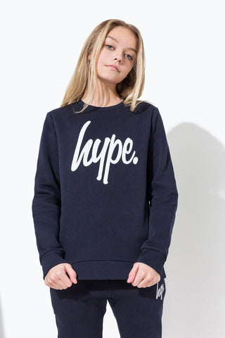 Hype Navy Script Kids Crew Neck