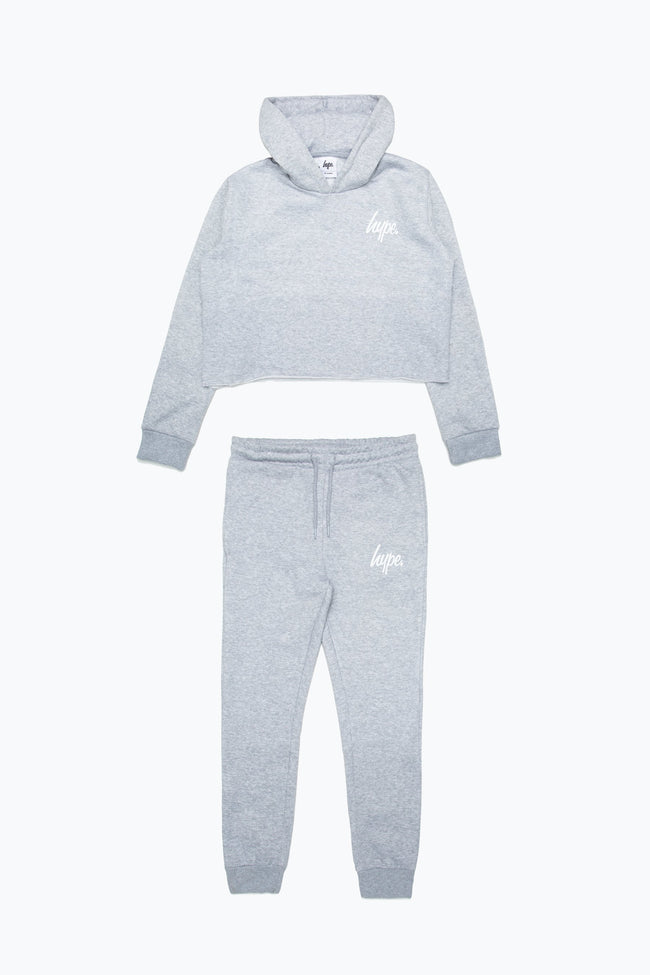 Hype Grey Kids Crop Pullover Hoodie & Jogger Set