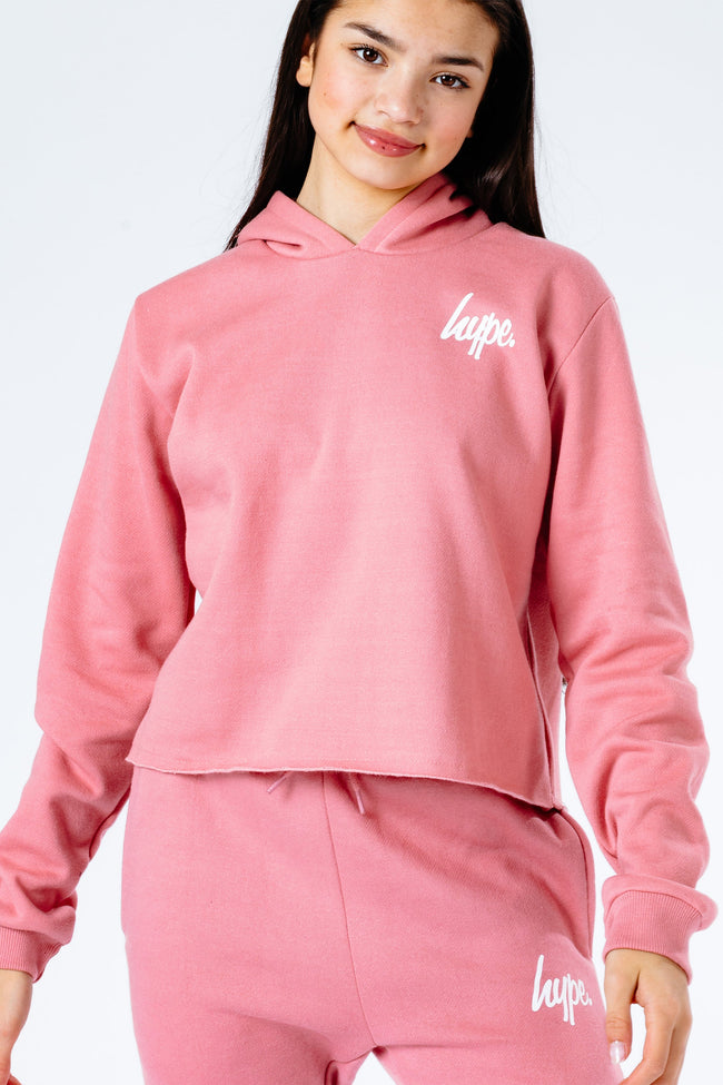 Hype Pink Kids Crop Pullover Hoodie & Jogger Set