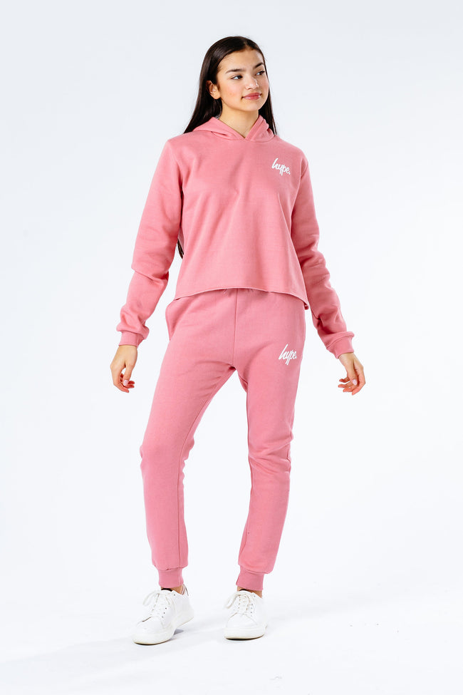 Hype Pink Kids Crop Pullover Hoodie & Jogger Set