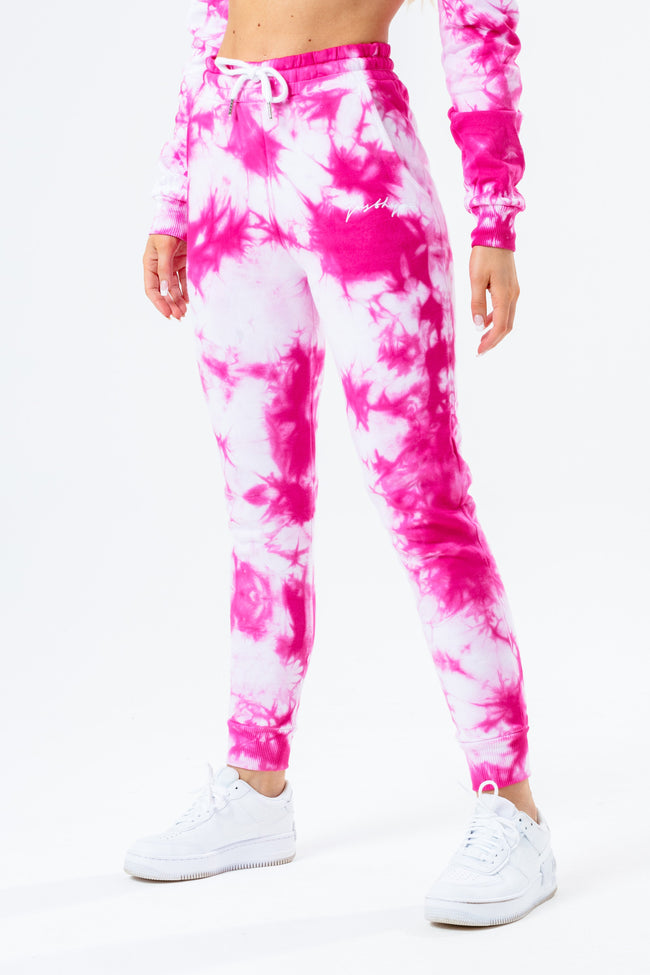 HYPE PINK TIE DYE SCRIBBLE LOGO WOMEN'S JOGGERS