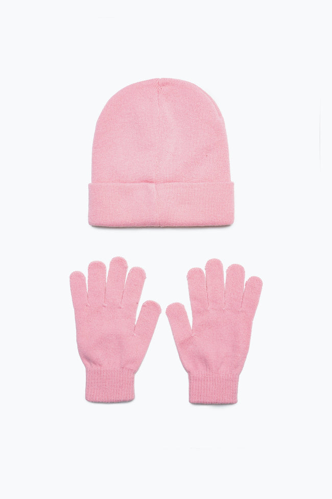 HYPE PINK SCRIPT BEANIE & GLOVE SET