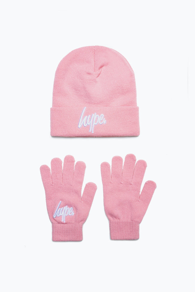 HYPE PINK SCRIPT BEANIE & GLOVE SET