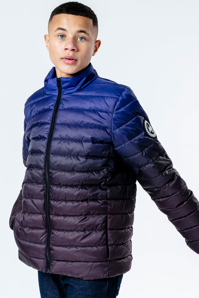 HYPE BLACK BLUE FADE BOYS LIGHTWEIGHT PUFFER JACKET