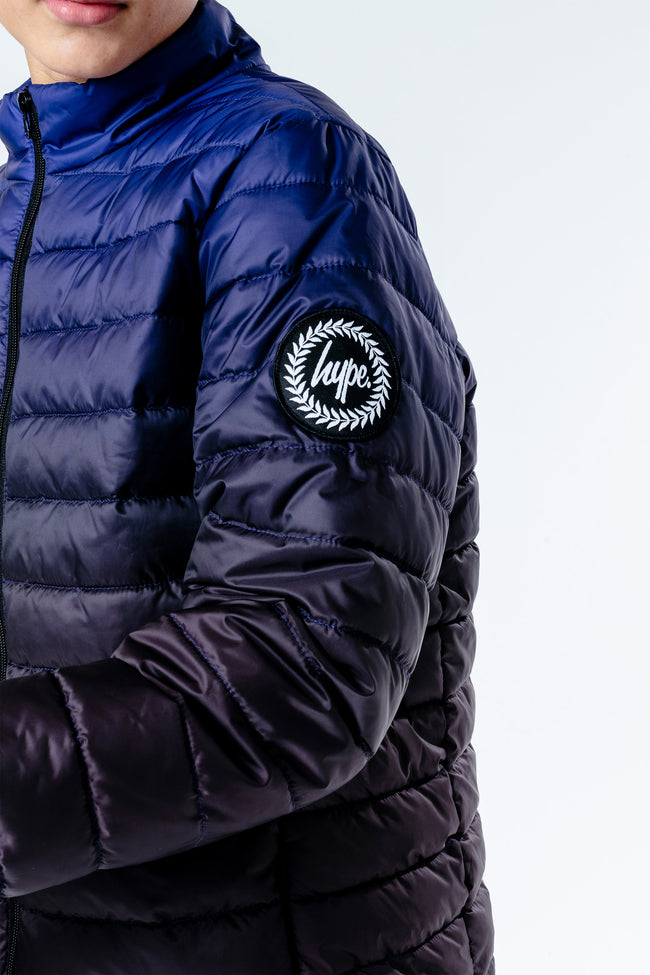 HYPE BLACK BLUE FADE BOYS LIGHTWEIGHT PUFFER JACKET