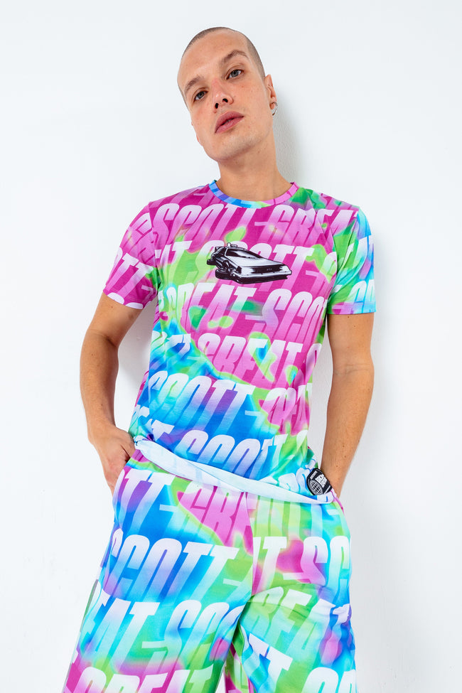 HYPE X BACK TO THE FUTURE NEON REPEAT LOGO T-SHIRT