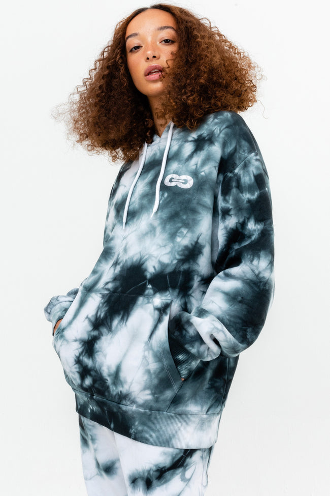 CONTINU8 BLACK OVERSIZED TIE DYE HOODIE