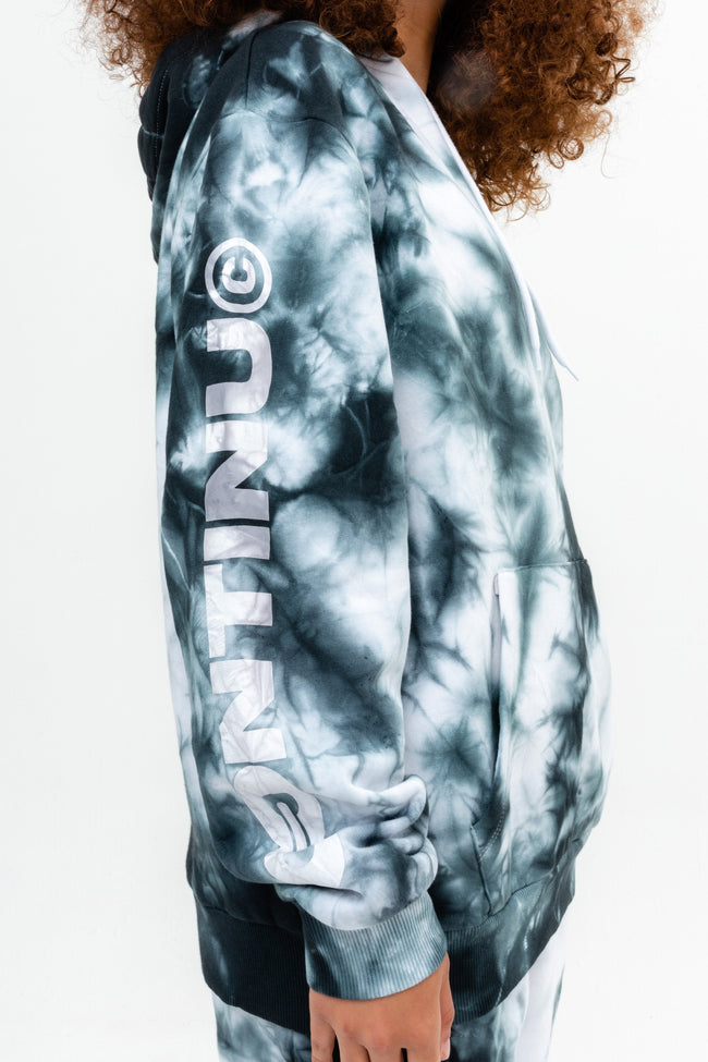 CONTINU8 BLACK OVERSIZED TIE DYE HOODIE