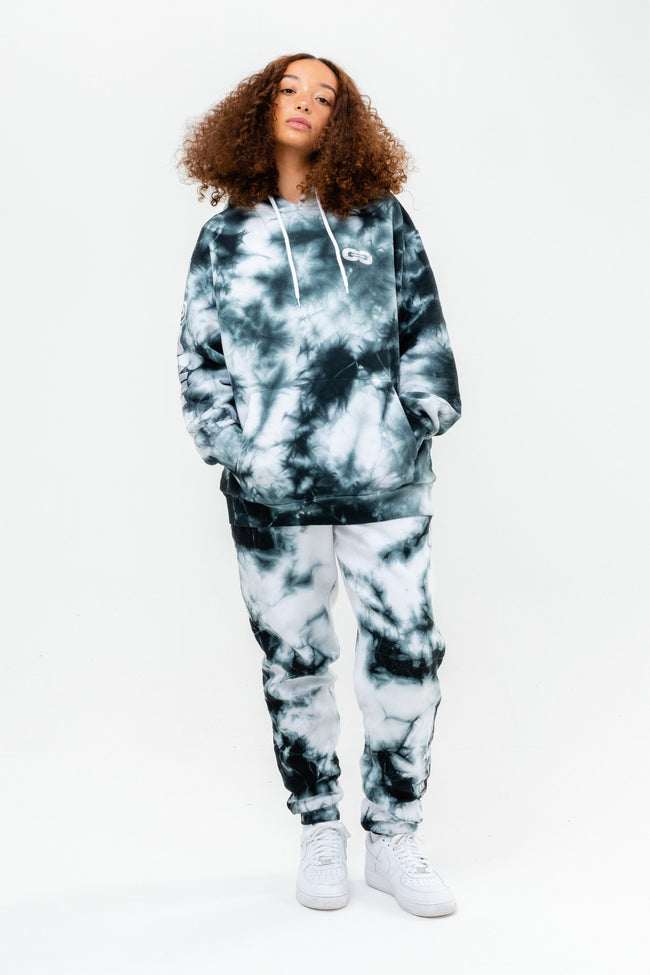 CONTINU8 BLACK OVERSIZED TIE DYE HOODIE