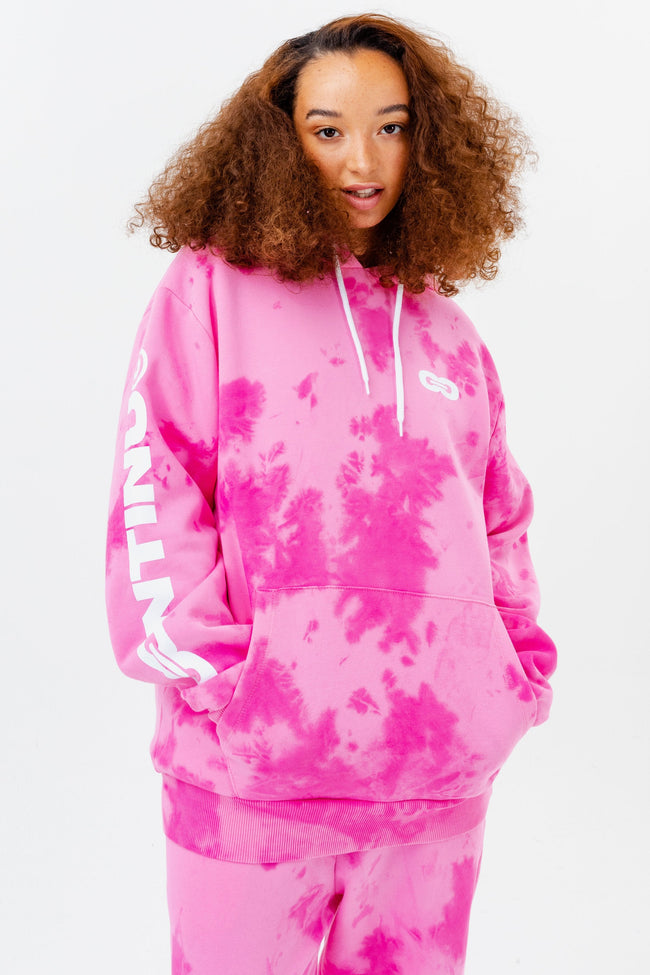 CONTINU8 PINK OVERSIZED TIE DYE HOODIE