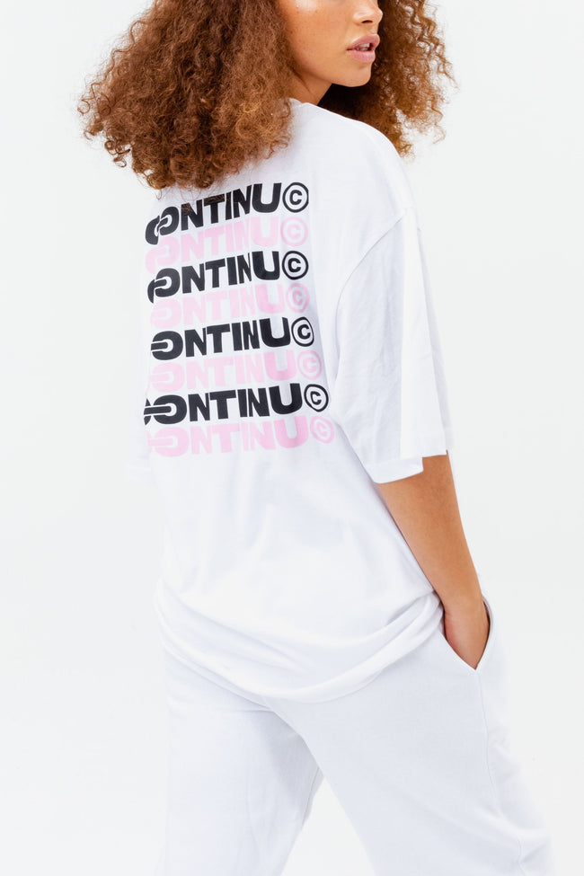 CONTINU8 WHITE OVERSIZED PRINT T-SHIRT