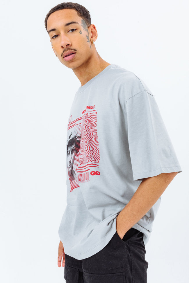 CONTINU8 GREY OVERSIZED PRINT T-SHIRT