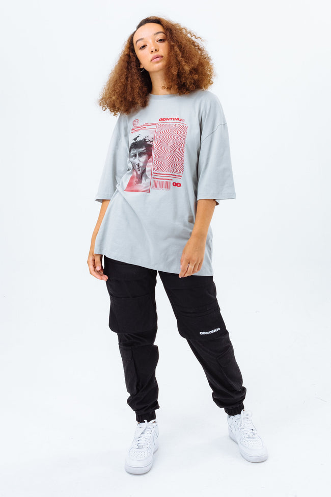 CONTINU8 GREY OVERSIZED PRINT T-SHIRT