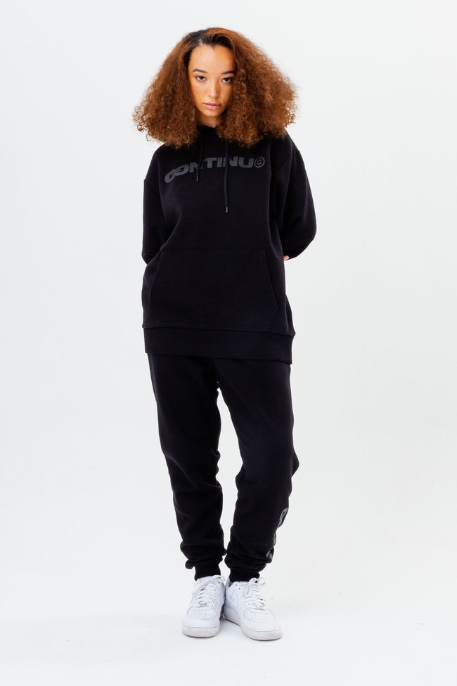 CONTINU8 BLACK OVERSIZED PULLOVER HOODIE