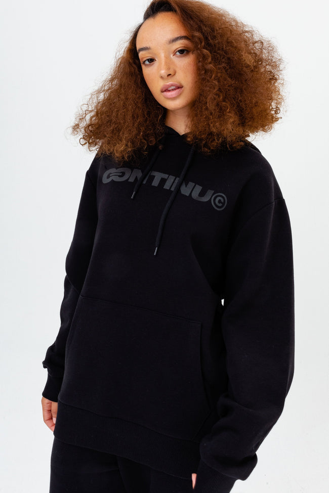 CONTINU8 BLACK OVERSIZED PULLOVER HOODIE