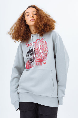 CONTINU8 GREY GRAPHIC OVERSIZED HOODIE