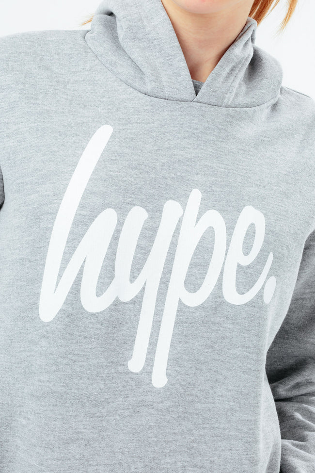 HYPE UNISEX KIDS GREY MARL SCRIPT HOODIE