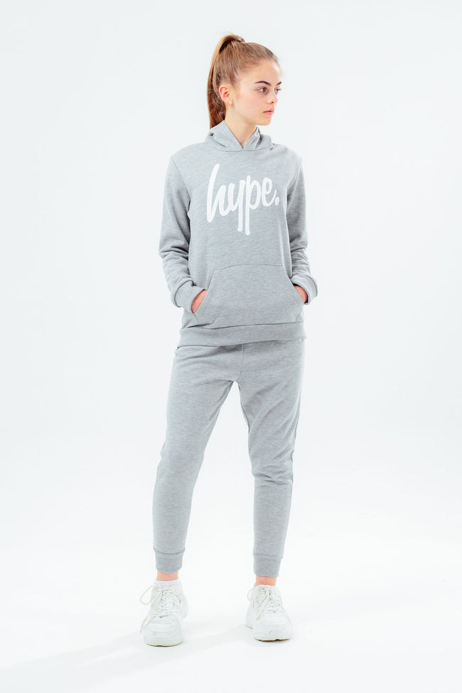 HYPE UNISEX KIDS GREY MARL SCRIPT HOODIE