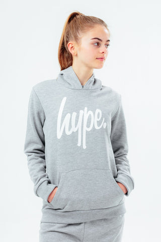 HYPE UNISEX KIDS GREY MARL SCRIPT HOODIE