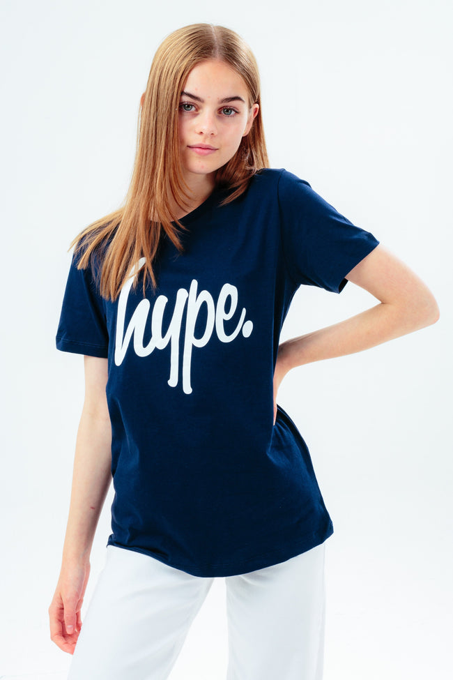 HYPE UNISEX KIDS NAVY SCRIPT T-SHIRT