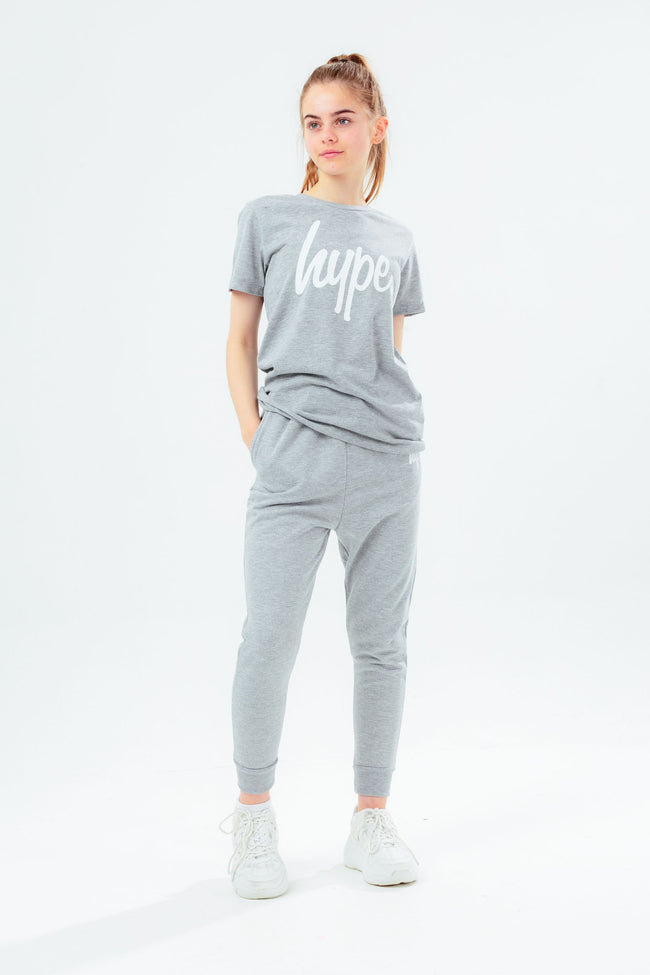 HYPE UNISEX KIDS GREY MARL SCRIPT T-SHIRT