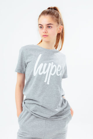 HYPE UNISEX KIDS GREY MARL SCRIPT T-SHIRT