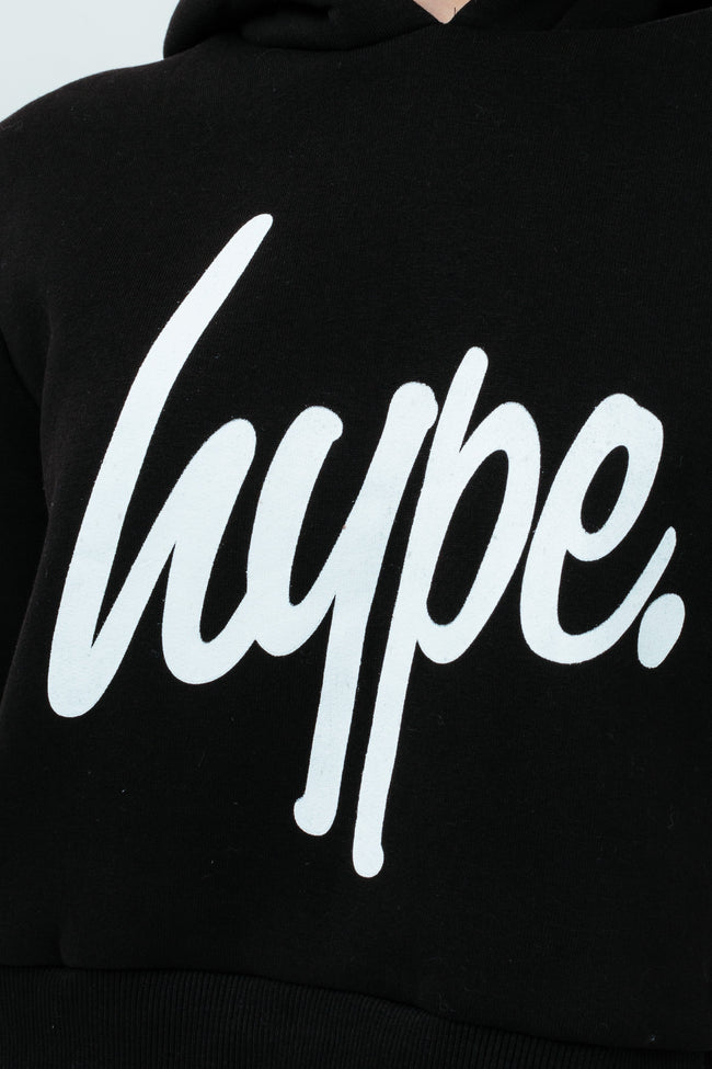 HYPE GIRLS BLACK SCRIPT KIDS CROP HOODIE