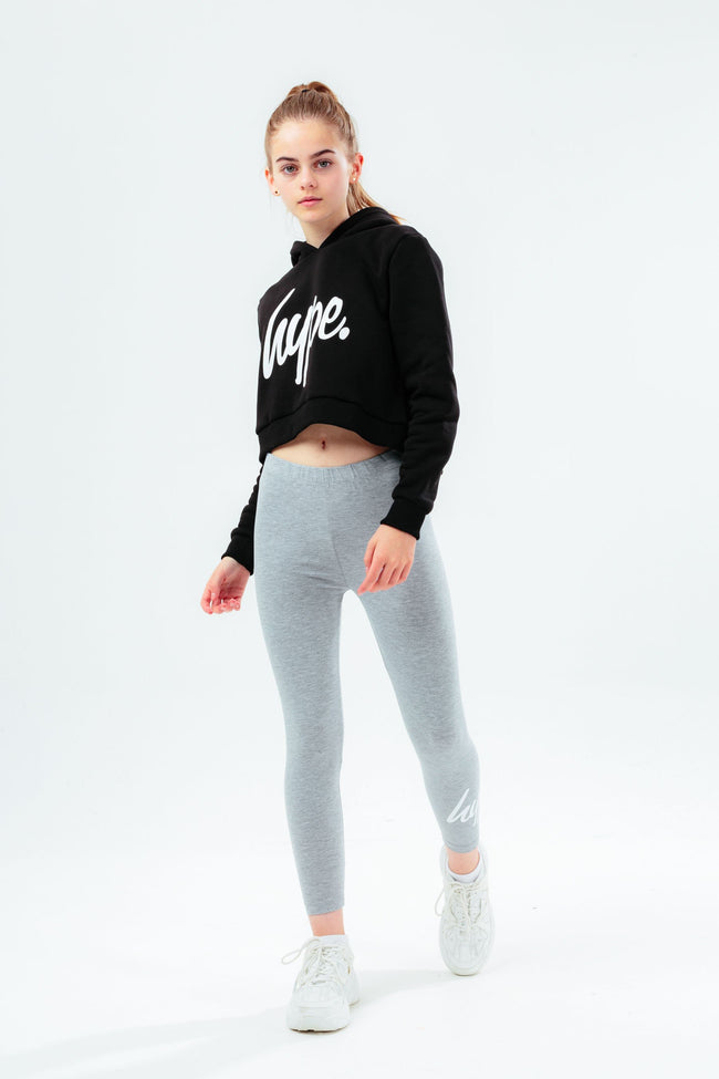 HYPE GIRLS BLACK SCRIPT KIDS CROP HOODIE