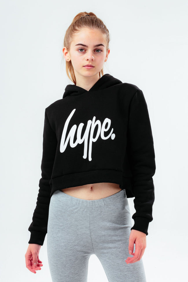 HYPE GIRLS BLACK SCRIPT KIDS CROP HOODIE