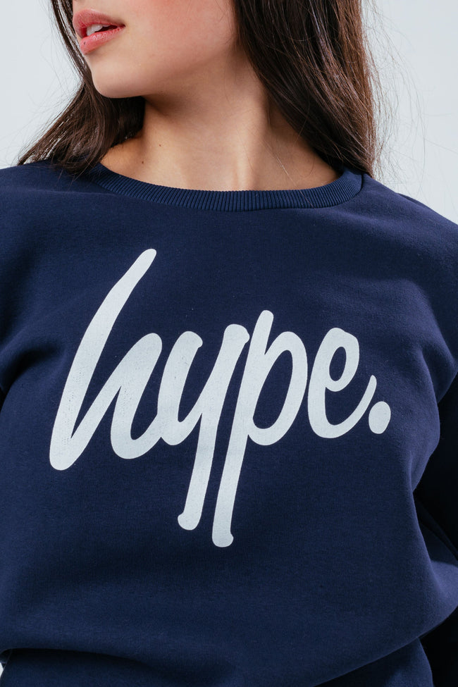 HYPE UNISEX KIDS NAVY SCRIPT CREW NECK