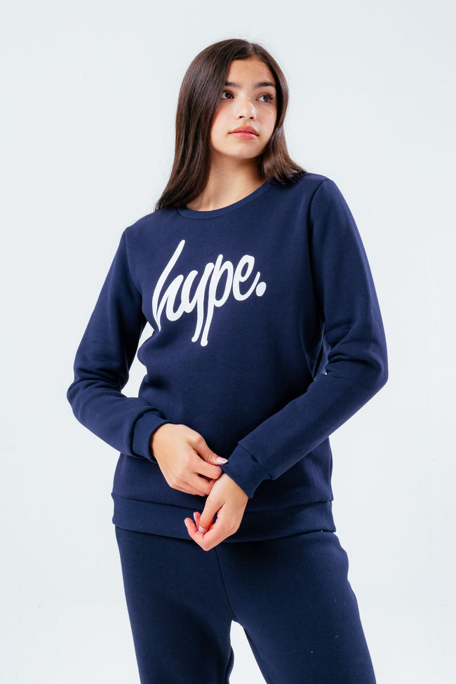 HYPE UNISEX KIDS NAVY SCRIPT CREW NECK