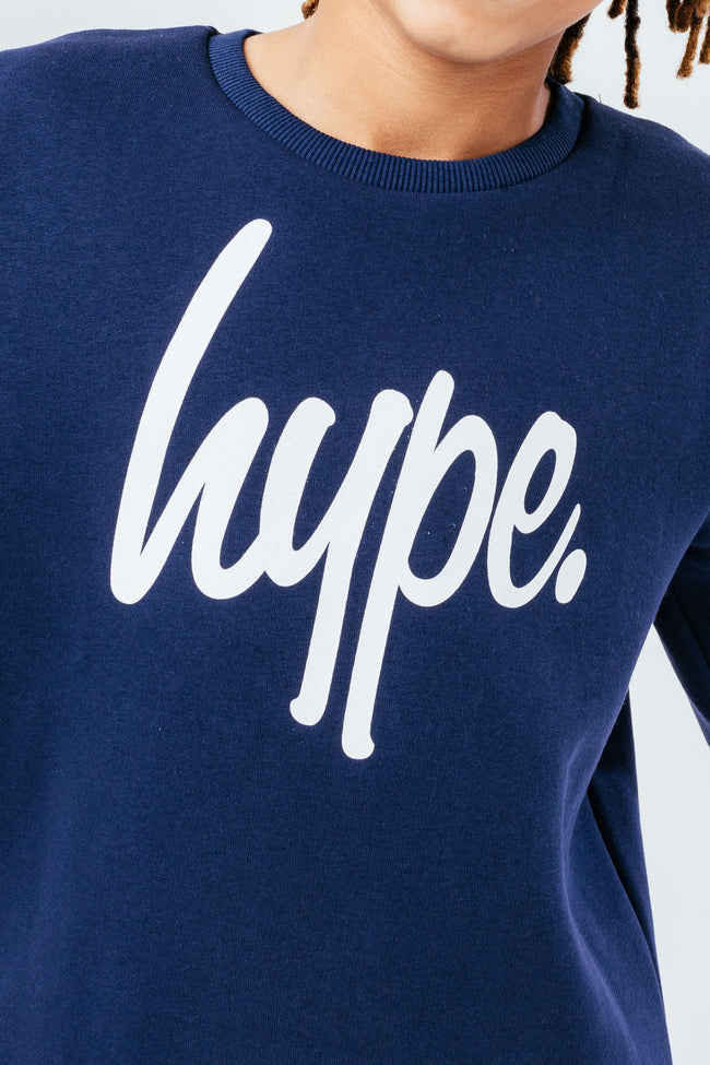 HYPE UNISEX KIDS NAVY SCRIPT CREW NECK