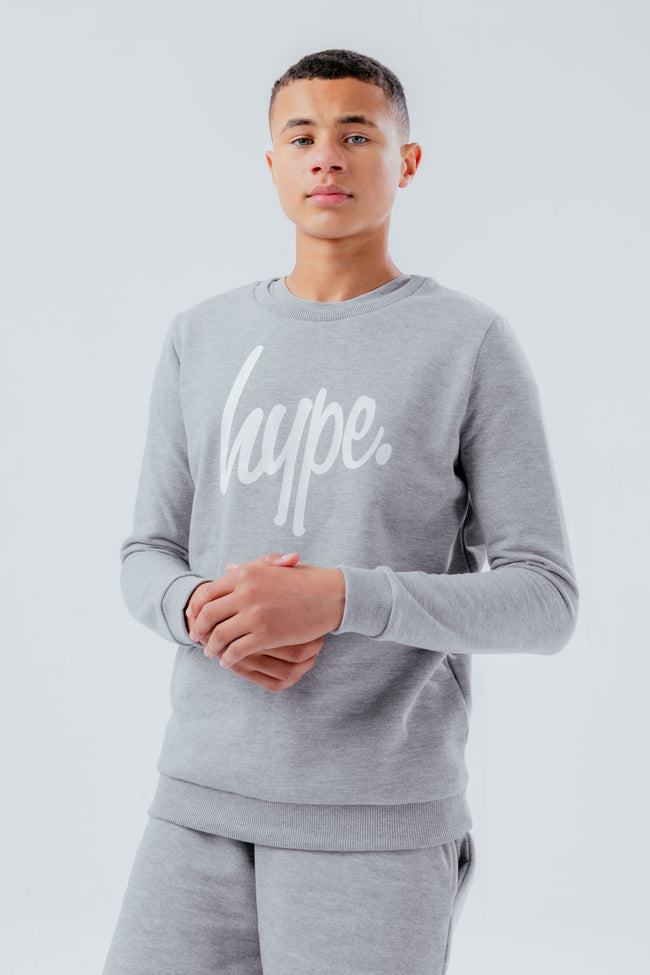 HYPE UNISEX KIDS GREY MARL SCRIPT CREW NECK