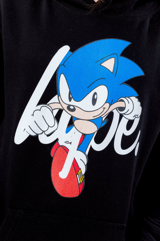 HYPE X SONIC GIRLS BLACK SONIC SCRIPT HOODIE