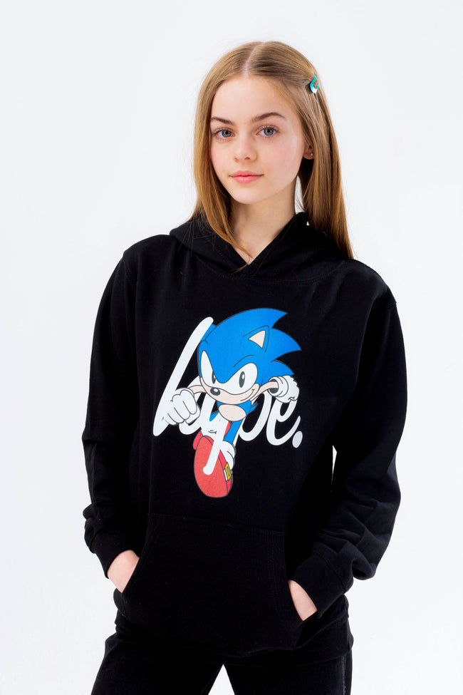 HYPE X SONIC GIRLS BLACK SONIC SCRIPT HOODIE