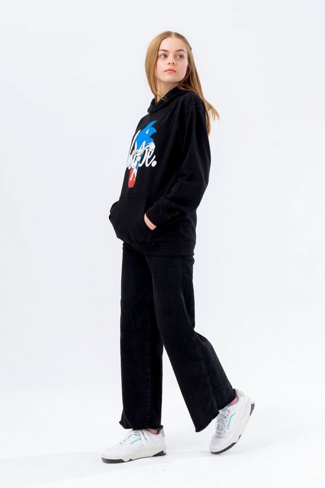 HYPE X SONIC GIRLS BLACK SONIC SCRIPT HOODIE