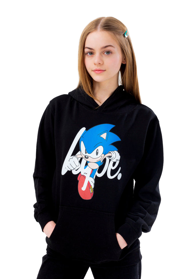 HYPE X SONIC GIRLS BLACK SONIC SCRIPT HOODIE