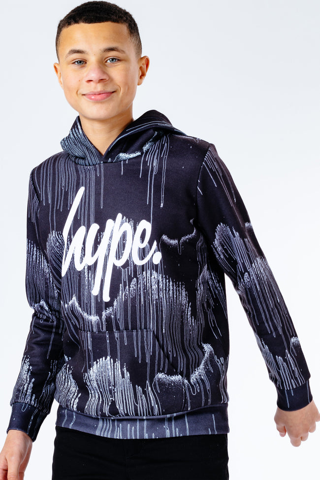 HYPE GRAYSCALE DRIPS REPEAT LOGO KIDS PULLOVER HOODIE